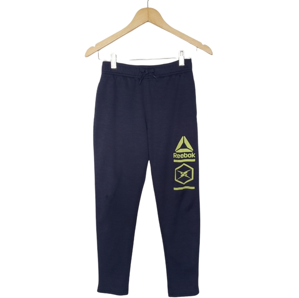 Reebok Boys Joggers Size M 10/12 Navy Blue Lime Green Side Pockets